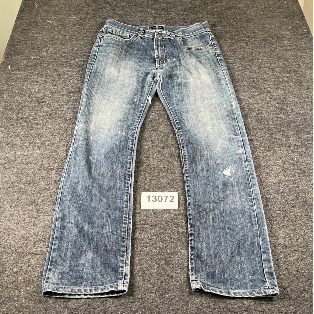 Marc Ecko Jeans Mens 34x32 Blue Good Straight Leg Distressed Denim Pants
